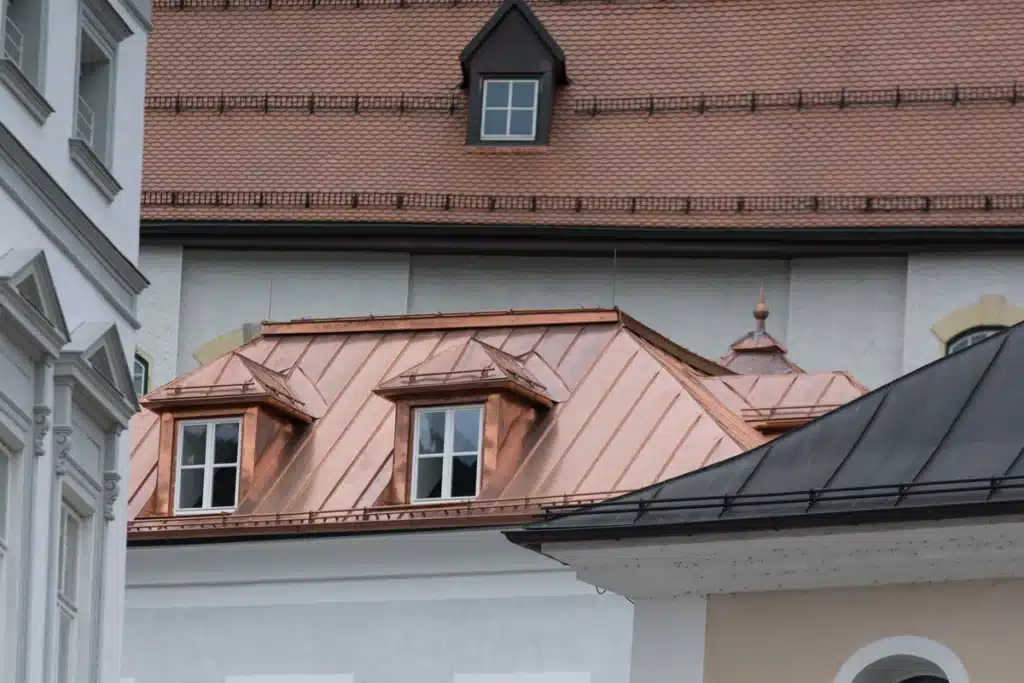 Beautiful copper standing seam roof with dormers.