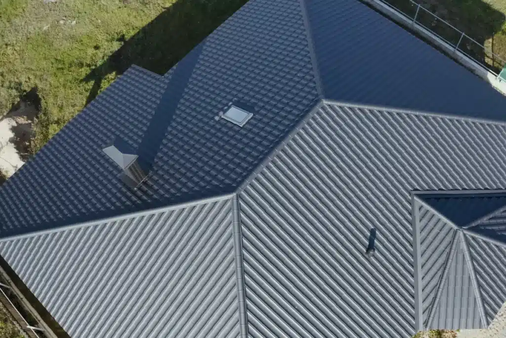 Downward view of metal roofing - more sustainable roof