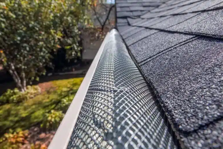 Asphalt shingle roof with screen gutter guard types installed on roof