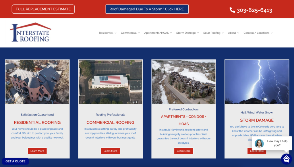 list of roofing company services in denver interstate roofing screenshot