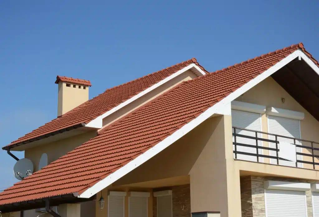 ceramic roof tiles on house with a balcony