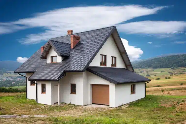 new built house with black tile roof