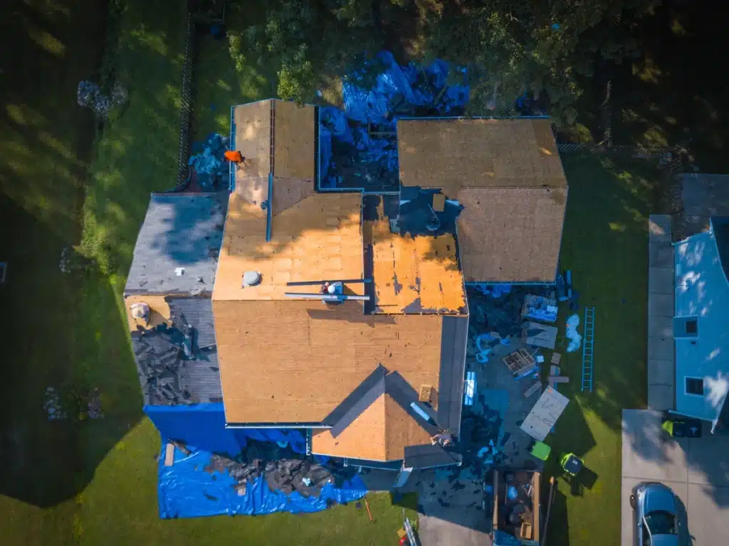 birds eye view of a roof replacement