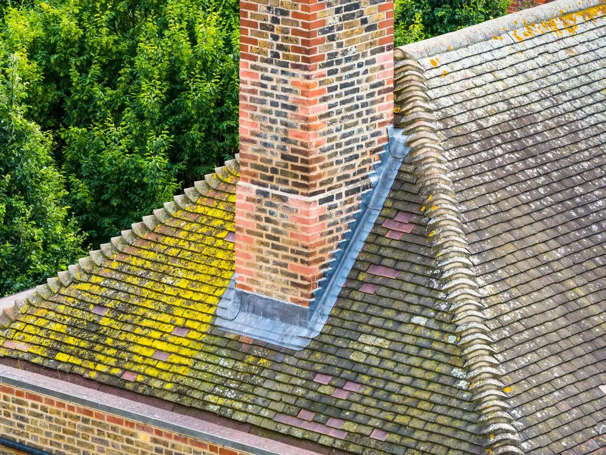 Overhead view of chimney flashing