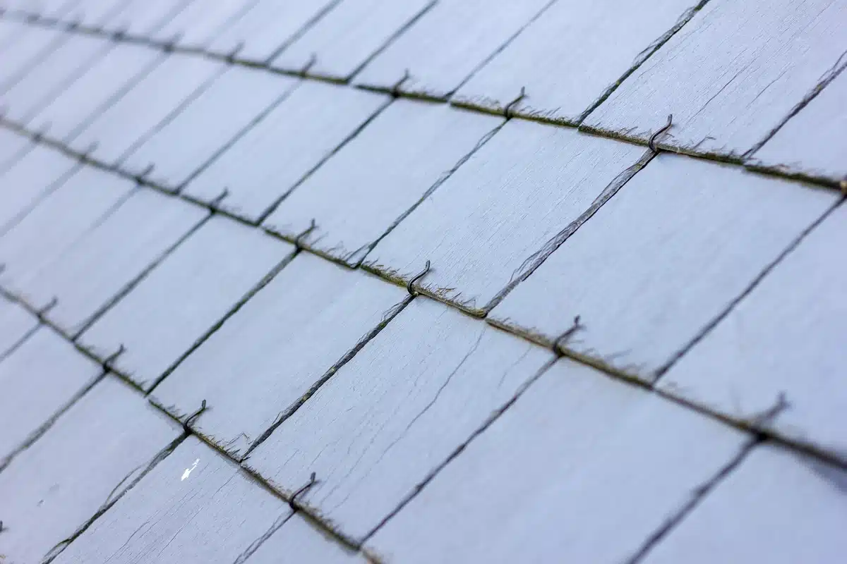 close up synthetic slate tiles
