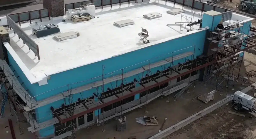 Aerial view of flat roof replacement