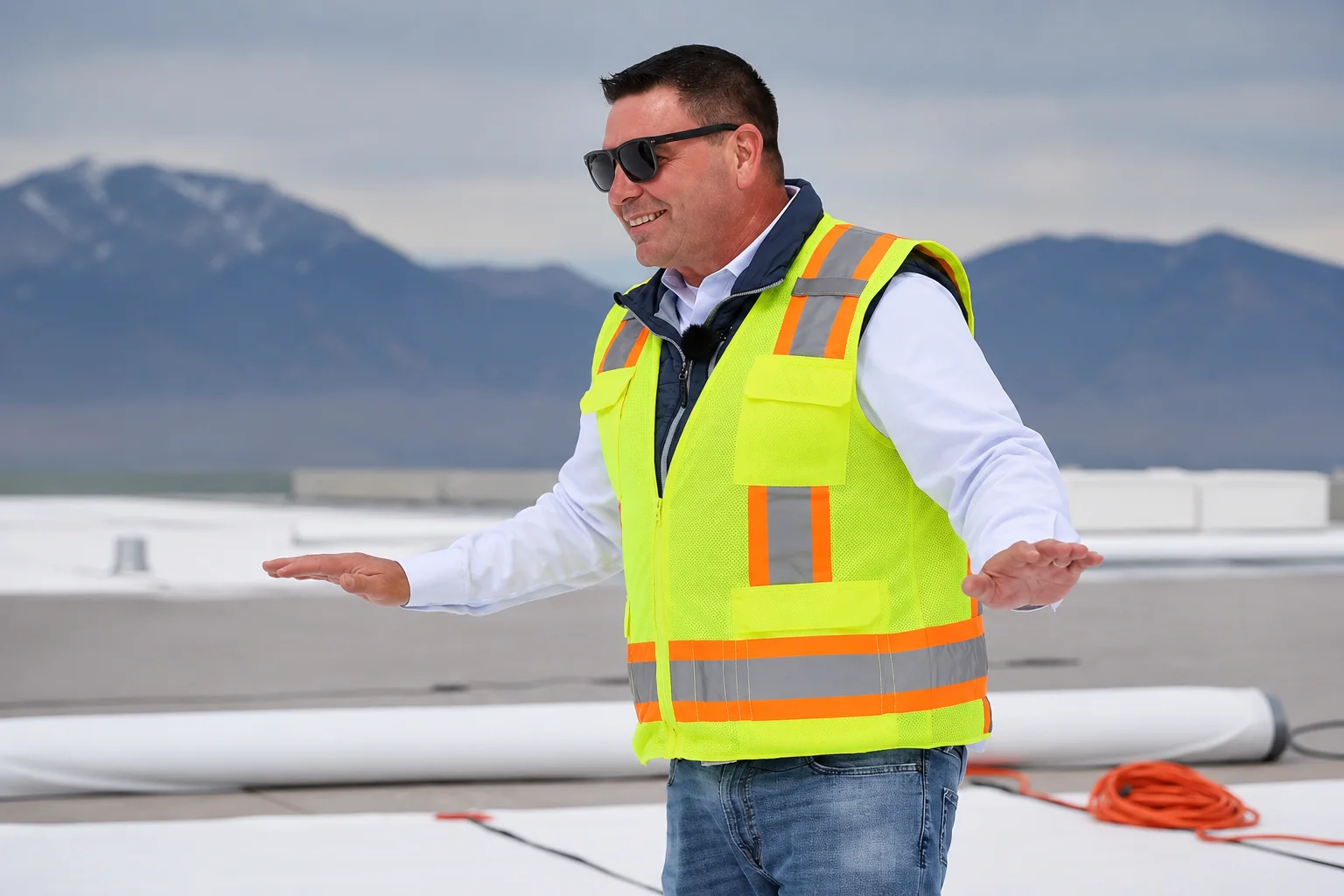 Sean Moriarty, founder of Tectum Roofing, standing on a commercial roof